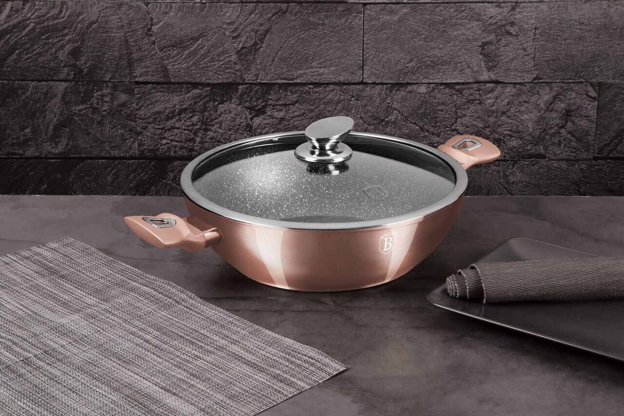 Tigaie Wok cu capac Berlinger Haus, Rose Gold, 30 cm, aluminiu forjat, roz - imagine 7